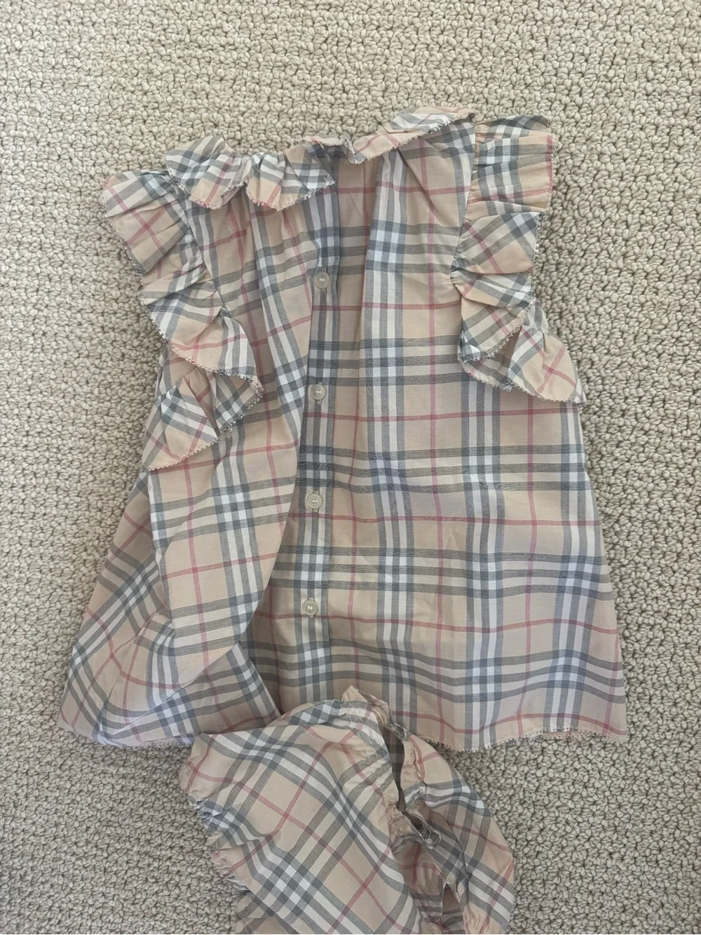 Burberry Beige Plaid Ruffle Neck Baby Set
